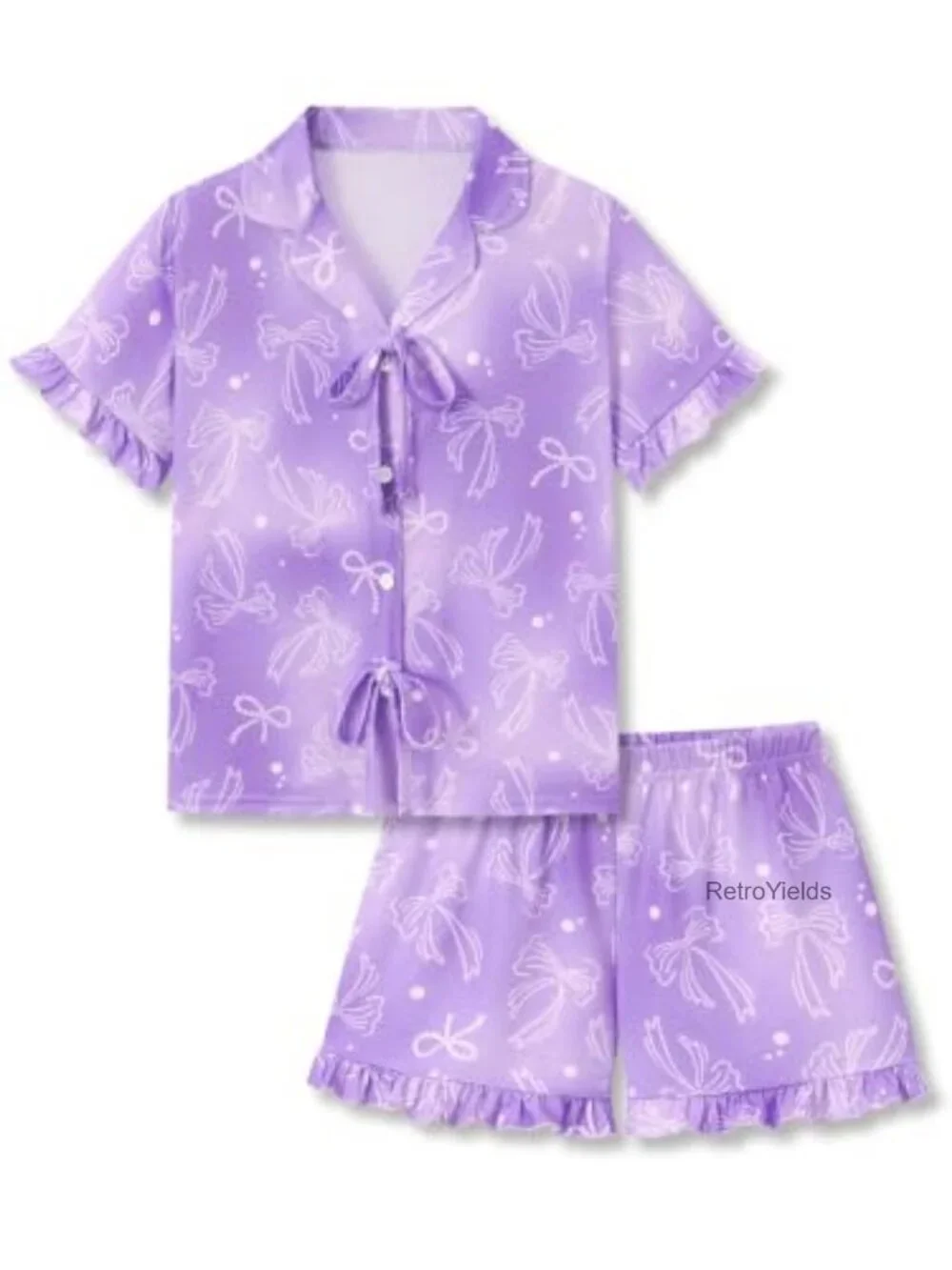 Girls 2-Piece Pajama Set Short Sleeve Button Down Top Elastic Waist Shorts Soft